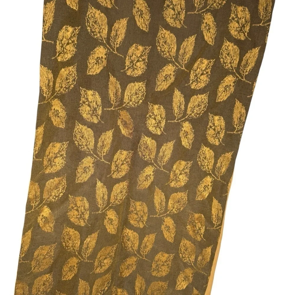 Bloomingdale’s Made In Italy Silk and Wool Scarf With Leaf Motif Golden Yellow